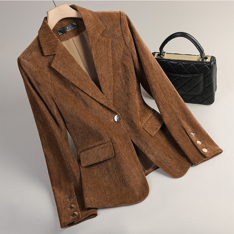 Women Formal Wear Business - สีเหลืองทองกำมะหยี่เบลเซอร์ผู้หญิงฤดูใบไม้ร่วงฤดูหนาวชุดลำลองแฟชั่นสำนักงานสุภาพสตรีเบลเซอร์ธุรกิจทำงานเสื้อแจ็คเก็ตอย่างเป็นทางการ