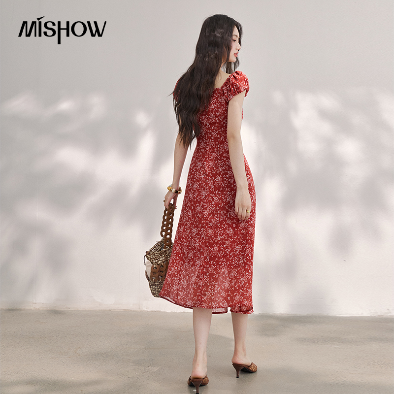 MISHOW ชุดเดรสยาวปานกลางผ้าชีฟ - Women'S Red Formal Wear บทวิจารณ์และราคา