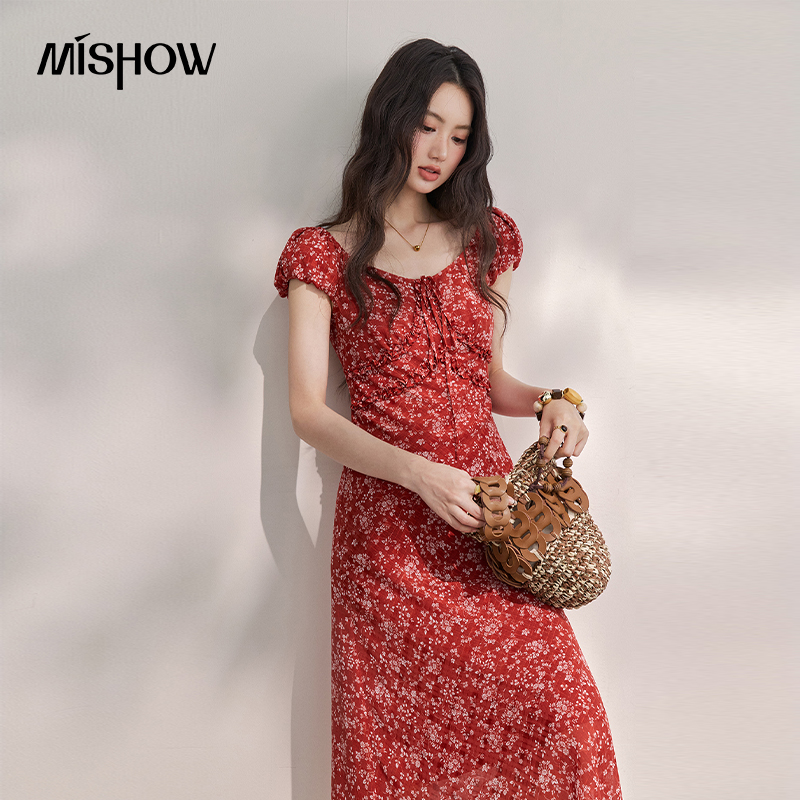 MISHOW ชุดเดรสยาวปานกลางผ้าชีฟ - Women'S Red Formal Wear บทวิจารณ์และราคา