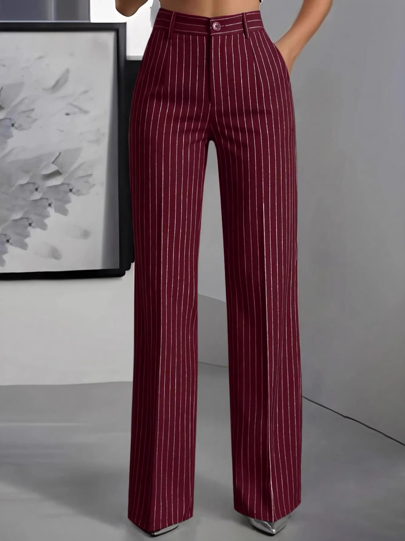 กางเกงสูทขายาวทรงตรงเอวสูง ดีไ - Formal Attire Woman บทวิจารณ์และราคา