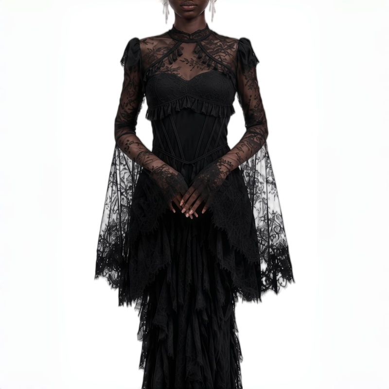 ชุดราตรีทรงเมอร์เมดสีดำลูกไม้ส - Women'S Gothic Formal Wear บทวิจารณ์และราคา
