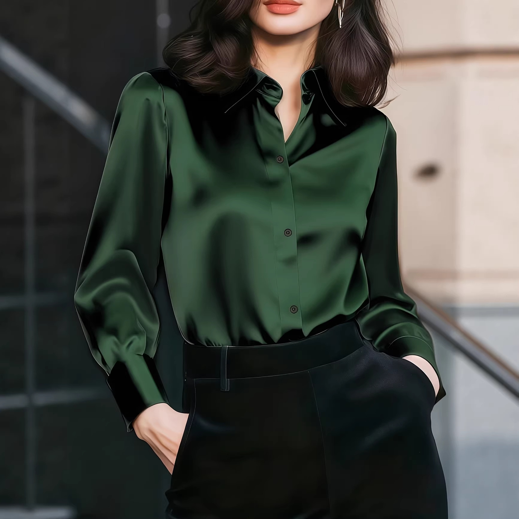เสื้อผู้หญิงคอปกผ้าซาติน กระดุ - Women Formal Wear Business บทวิจารณ์และราคา